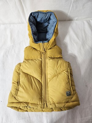 Zara Baby Boy Puffer Vest Hooded Zip-Up Jacket Yellow/Blue Size