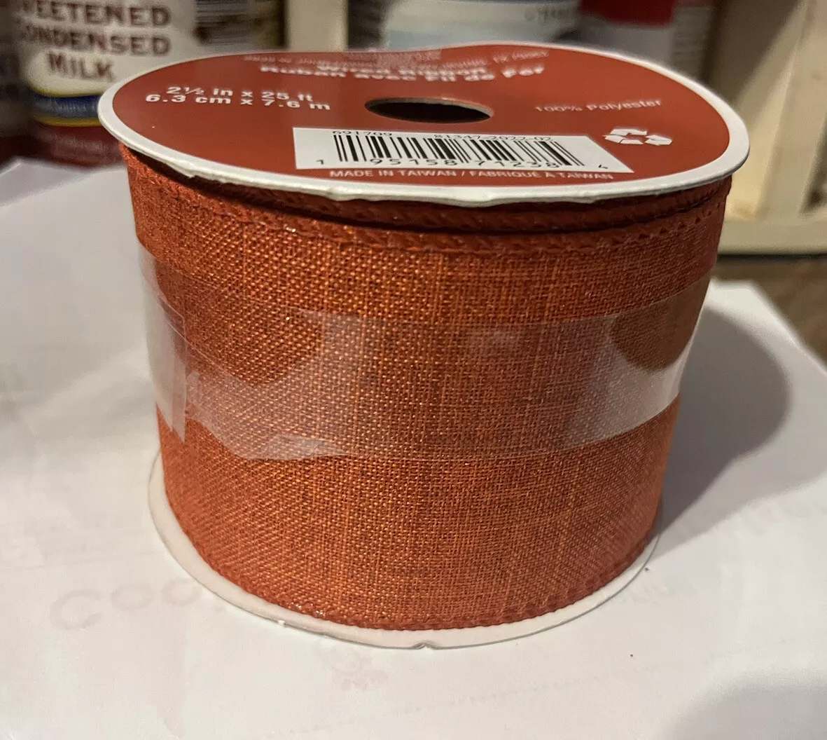 2 1/2” x 25 Ft wired Edge Ribbon. Rust Brown Ribbon For Fall.