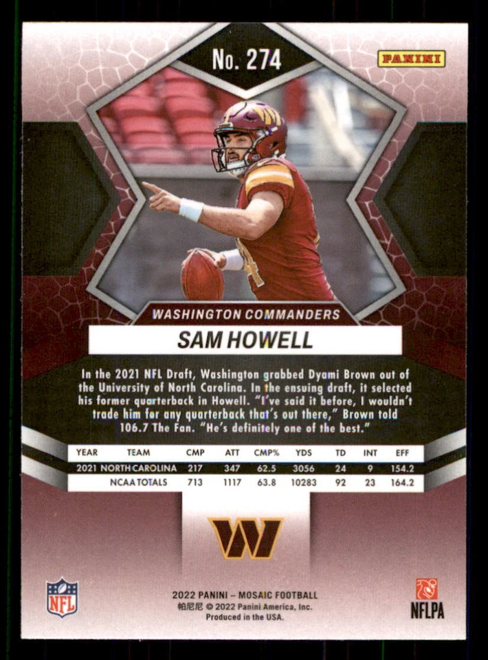 2022 Panini Mosaic #274 Sam Howell DEB - Image 2 of 2