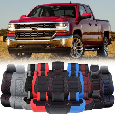 Car Seat Covers Deluxe PU Leather Front & Rear Cushion For Chevy Silverado 1500