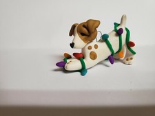 JACK RUSSELL TERRIER Christmas Ornament TANGLED IN LIGHTS HAND MADE OOAK