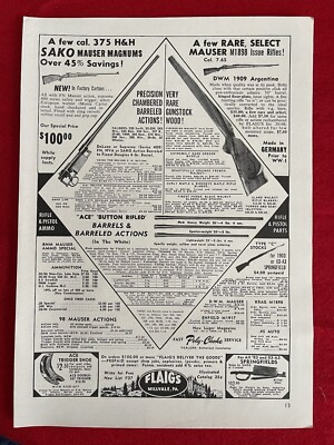 Vintage 1961 Flaig s Gun Store Print Ad Sako Mauser Magnum Argentina Rifles Ad