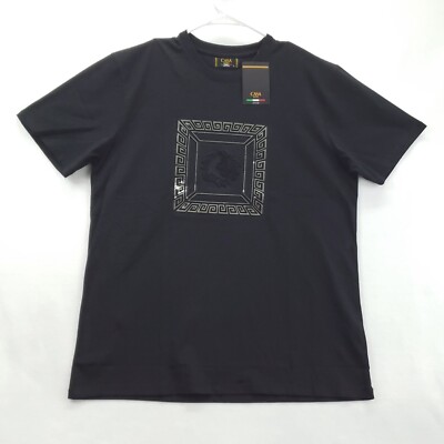 NEW Casa Moda Couture Shirt Mens Large Black Trendy Lion Short Sleeve Baroque