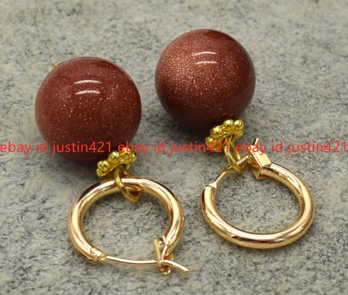 14mm Natural Goldstone Sandstone Round Beads Gemstone Bracelet Earrings 7.5" - Picture 4 of 12