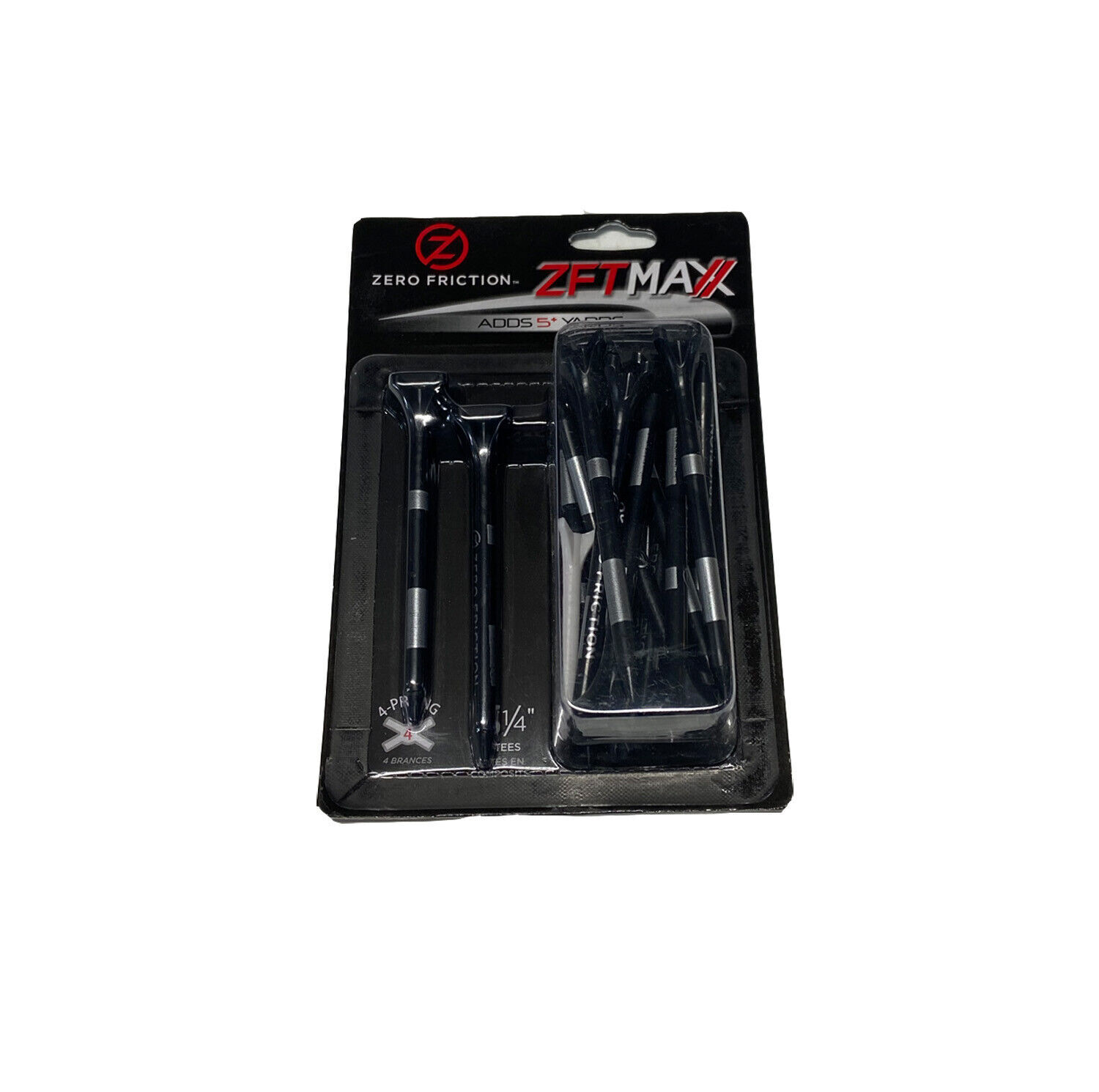NEW Zero Friction ZFT Max 4-Prong 3 1/4" Black/Silver (1 Pack) 18 Golf Tees
