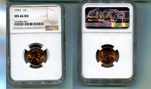 1957 P LINCOLN HEAD PENNY NGC MS66 RED 2960T