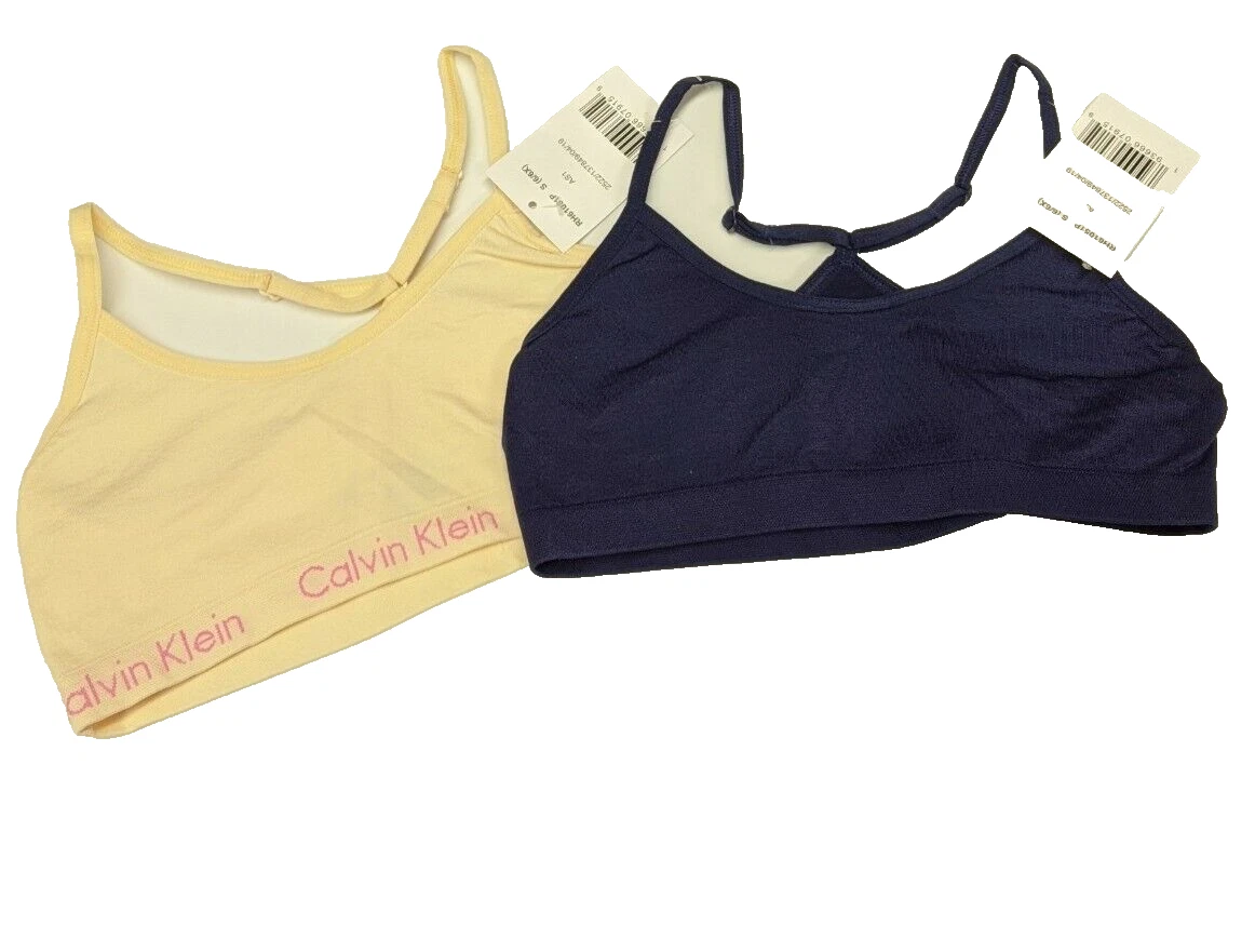 Calvin Klein Girls' 2 Pack Racerback Crop Bra Peach Navy Size Small 6/6X NEW