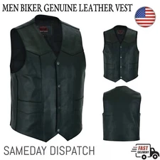 Motorcycle Bikers Leather Waistcoat Club Vest Classic Style Genuine Leather Vest