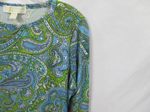 Michael Kors Womens Dress Medium Green Paisley Long Sleeve Round Neck Blue Short - Picture 3 of 10