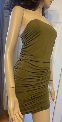 New Celine Sexy Bustier Dress Has Defects Ripped Seams On The Edges Size L Olive