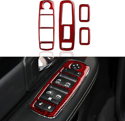 Red Real Carbon Fiber Window Switch Panel Cover Trim Fits 11-23 Chrysler 300