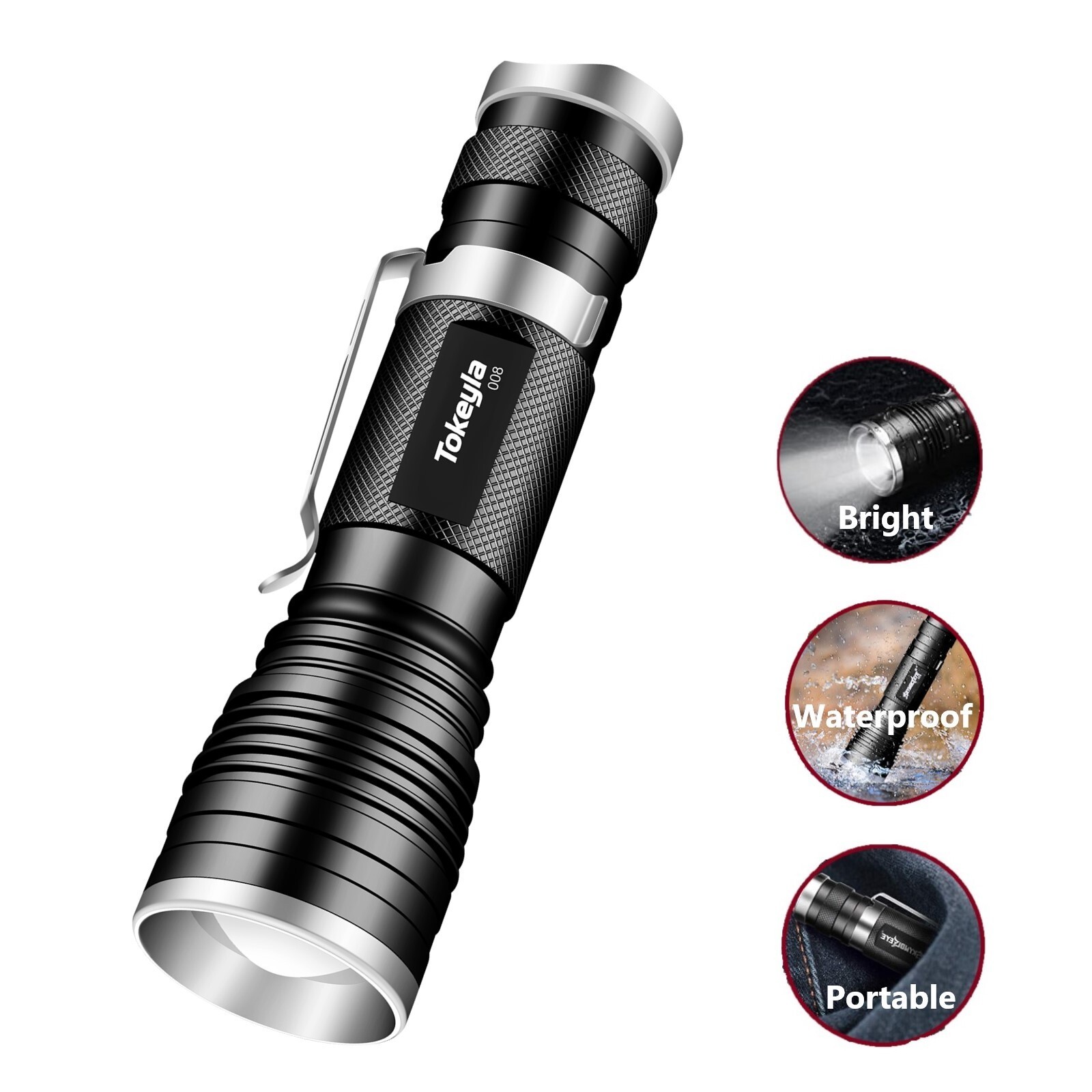 Super Bright LED Flashlight Rechargeable Mini Tactical Flashlights Zoom Torch US - Picture 9 of 14