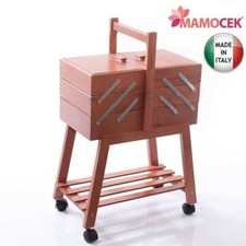 PORTALAVORO Cucito legno noce carrello ruote a 3 piani cotone ago filo hobby