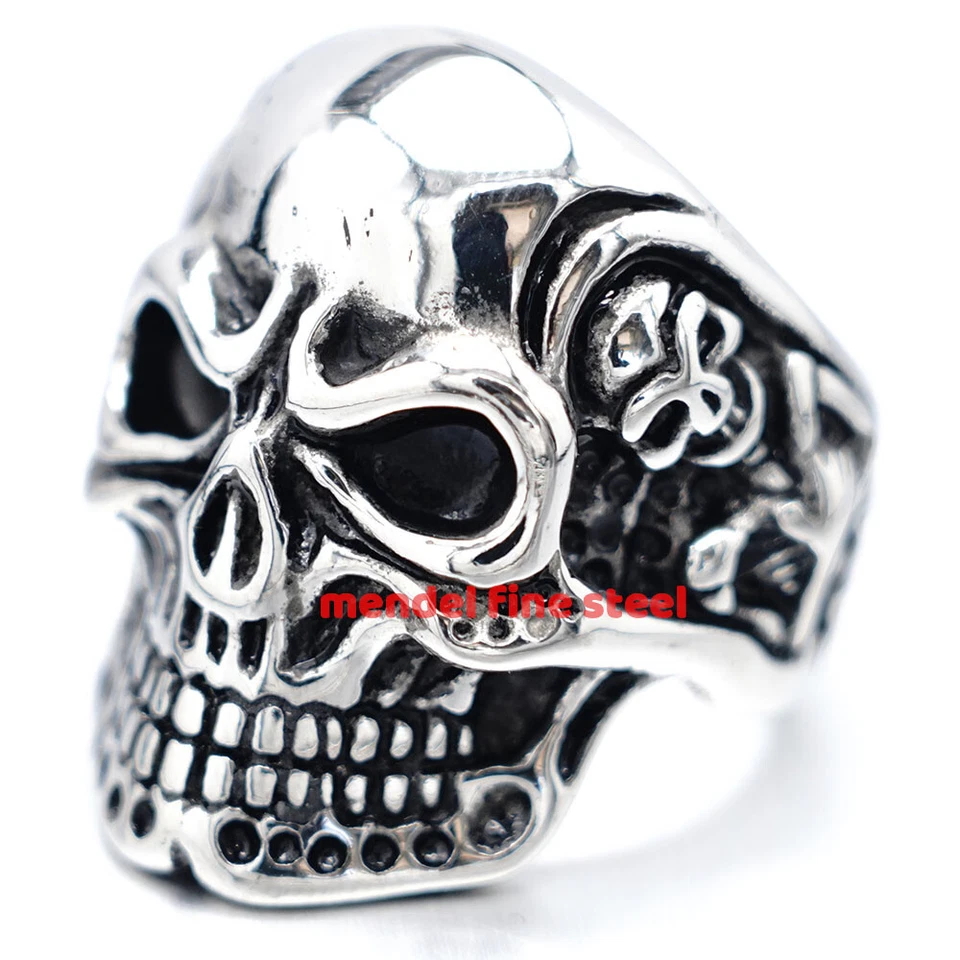 Anillo calavera de motociclista gótico de acero inoxidable negro enchapado en oro MENDEL para hombre talla 7-15 Foto 3 de 4
