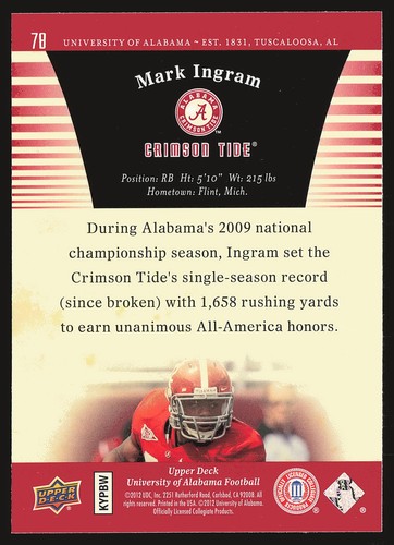 2012 Upper Deck University of Alabama #78 Mark Ingram - Picture 2 of 2