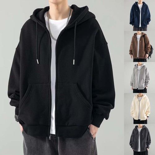 Mens Full Zip Casual Cotton Hooded Drawstring Hoodies Pullover Sweatshirts Tops