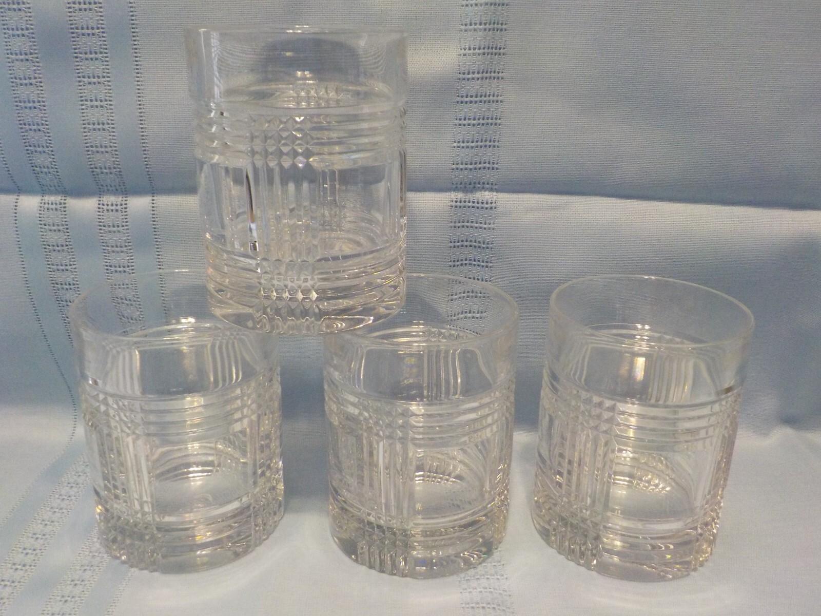 Set of 4 Ralph Lauren Glen Plaid Old Fashioned Glasses, Etched, 4" tall