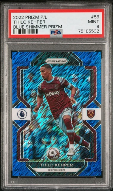 7/8 Thilo Kehrer 2022 Prizm Premier League Blue Shimmer SSP PSA 9 West Ham U #59