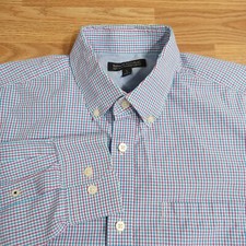Banana Republic Mens Shirt Sz L Long Sleeve Slim Fit Gingham Cotton Button Down