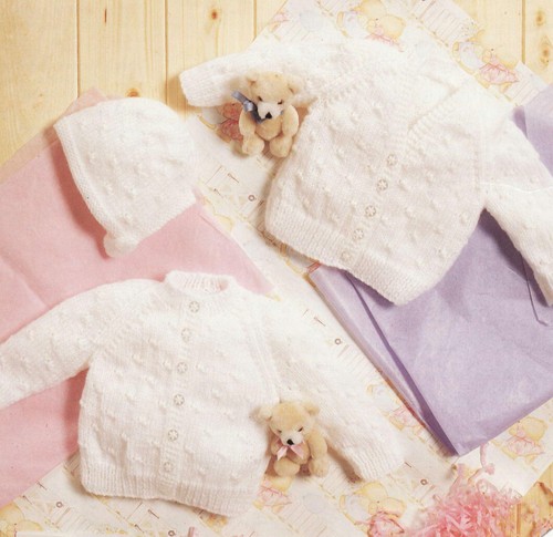 Strickanleitung Kopie 2131.   Baby Strickjacken & Mütze.  14-18" Brustumfang.  DK
