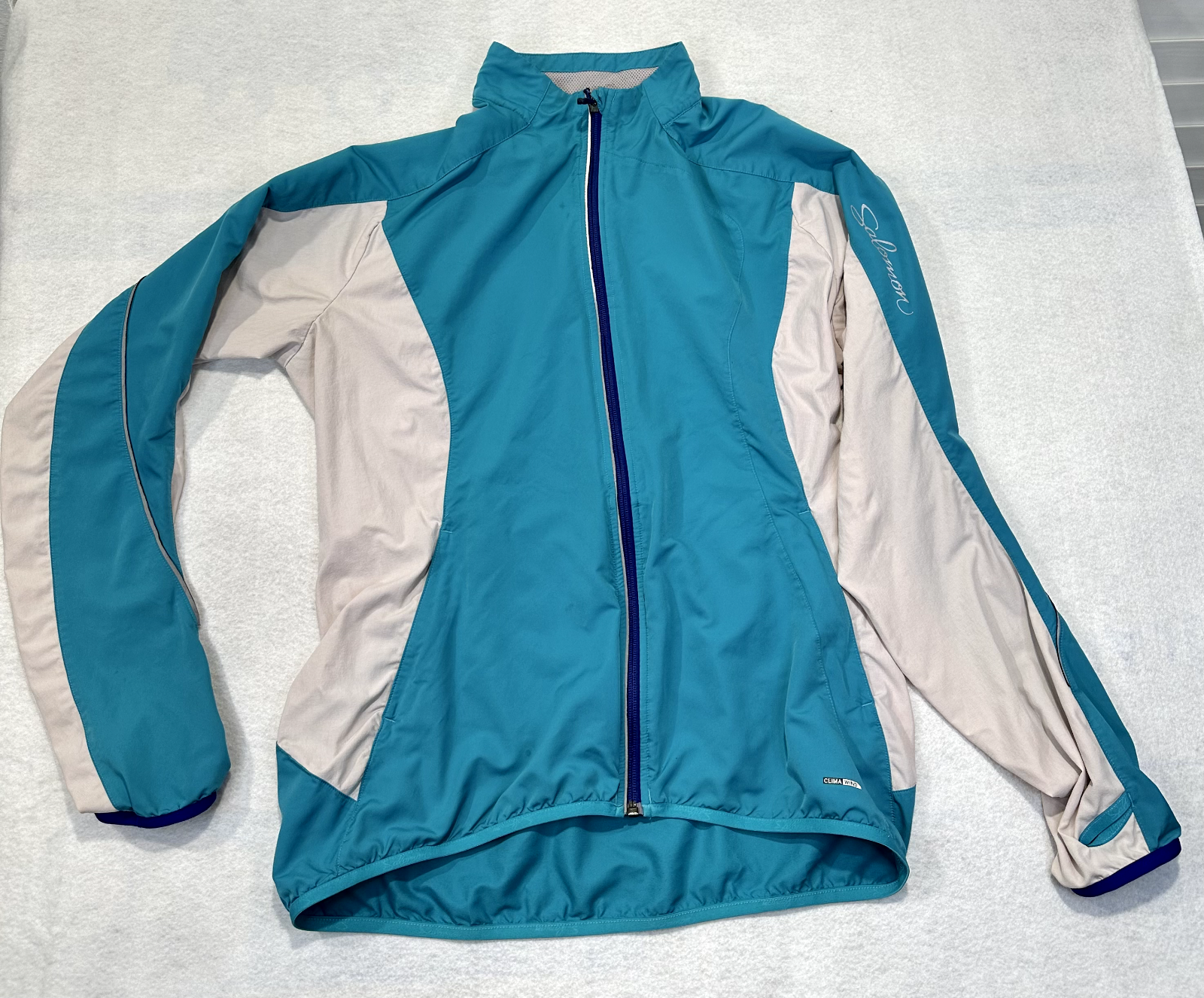 Salomon Clima Giacca Vento Cerniera Piena Donna Frangivento Grande Blu Trail Running