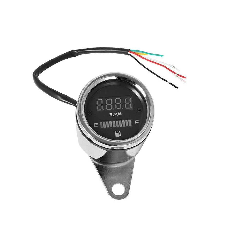 12 В универсальный 2 в 1 мотоциклетный светодиодный цифровой тахометр указатель топлива газа об/мин хром - Изображение 3 из 4