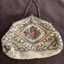 Antique French Hand Beaded Evening Bag Clutch Purse