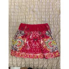 Lucky Brand Pink Paisley Floral Smocked Mini Skirt Cotton Boho Womens Large