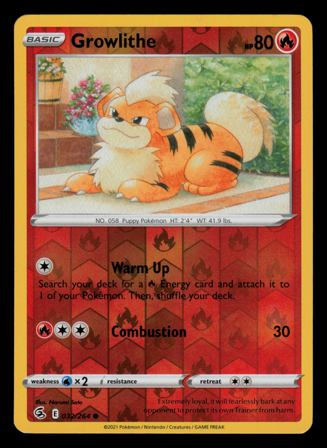 NM/EXC - Pokemon Growlithe 032/264 Fusion Strike Reverse Holo Common