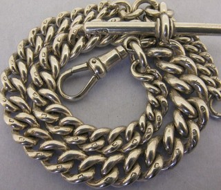 Antique Solid Sterling Silver Albert Pocket Watch Chain & T Bar Bir 1919