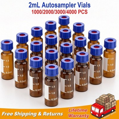1000/2000/3000/4000Pcs 2mL Autosampler Vials,9-425 Amber HPLC Vials with Caps US