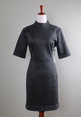 ANN TAYLOR NWT $138 Solid Gray Faux Suede Mock Neck Sheath Dress Size 8