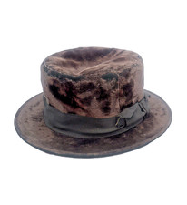 1860s Victorian Hat Teen Boy's 6 7/8 Brown Velvet Fedora Golden Rule St. Paul MN