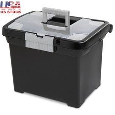 Portable File Box Plastic Storage Bin Letter Size Folders Office Organizer New