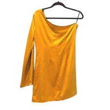 Forever 21 One Shoulder Gold Dress Long Bell Sleeve Party Cocktail Womens Large