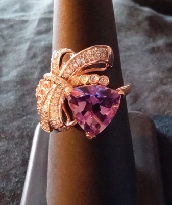 Marokkanischer Ring Rose & weißer Zirkon Loce Schleife 18 kt Vermeil RG über Sterling Größe 7