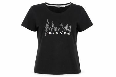 F.R.I.E.N.D.S Damen Basic T-Shirt Größe 12-14 Schwarz Einfarbig Rundhalsausschnitt Kurzarm