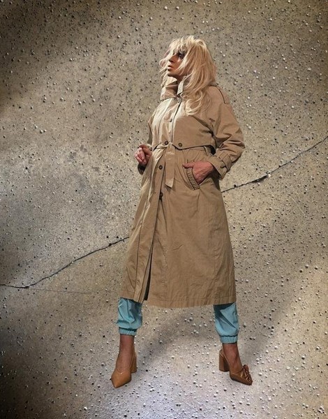 Women Trench Coat Beige Cotton L
