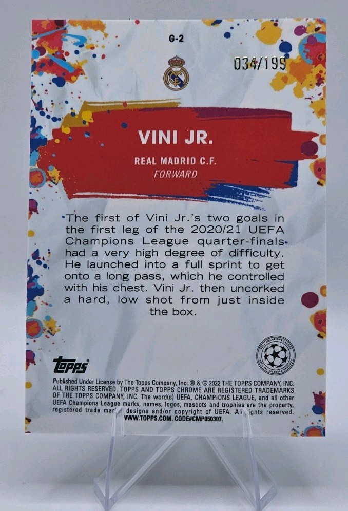2021-22 Topps Chrome Golazo Vinicius Junior Aqua Refractor /199 *COLOR MATCH* view 2