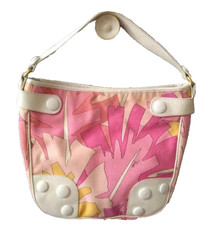 Borsa a tracolla EMILIO PUCCI in cotone rosa con bordo in pelle bianca e cart...