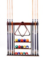 6 Pool Cue -Stick Rack and 16 Ball Holder Made of 100 Wood - Wall Mount