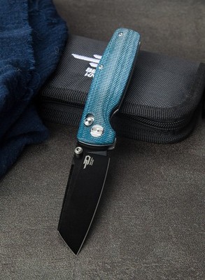 BESTECH SLASHER FLIPPER KNIFE AXIS/CROSSBAR LOCK BLUE MICARTA D2 STEEL BG43C-2