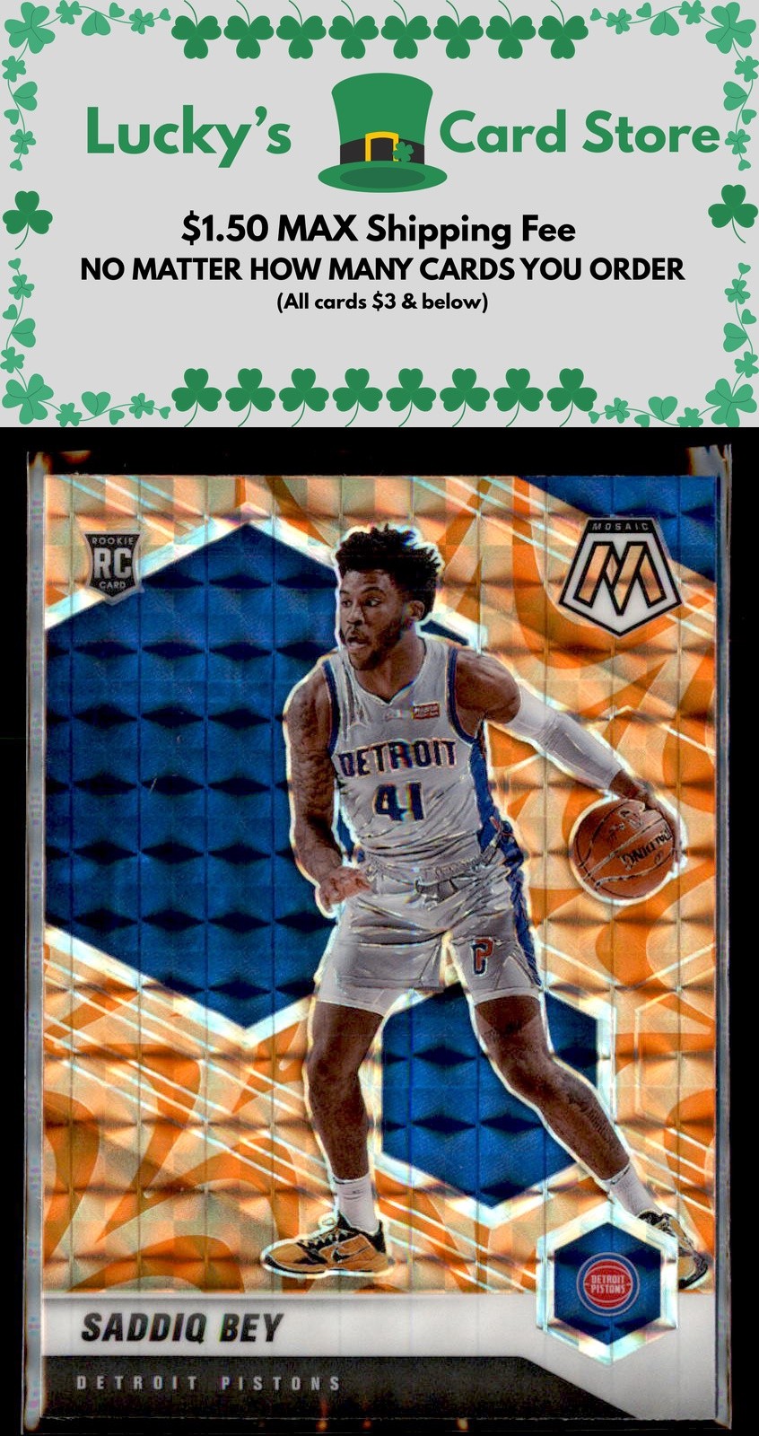 2020-21 Panini Mosaic #209 Saddiq Bey Mosaic Reactive Orange Rookie