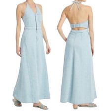 NEW UNIVERSAL THREAD Denim Halter Maxi Dress Light Blue Wash Size 00 Boho Chic