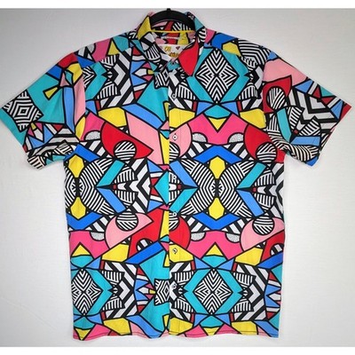 OH SNAP BY DRILL CLOTHING CO Abstract Geo Short Sleeve Button Up Shirt Med Retro