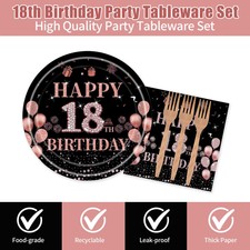 Juego De 50 Platos Y Servilletas De Papel Para 18 Cumpleaños - Negro Y Dorado, Desechables, Para Fiestas
