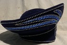 Fabulous Large Jack McConnell Red Feather Navy Hat Embellished W/Rhinestones — photo 4
