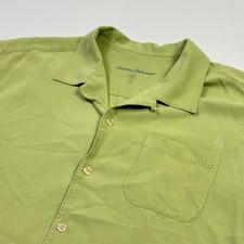 Tommy Bahama Shirt Mens XL Green 100 Silk Short Sleeve Button Front Camp Casual