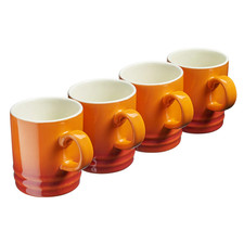 Cooks Professional 350ml Coffee Cups Mugs Stoneware in Orange | Set of 4 Cups
