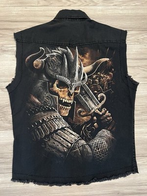 VTG Spiral Apocalypse Sleeveless Stone Washed Worker Pearl Snap Shirt Men s XL